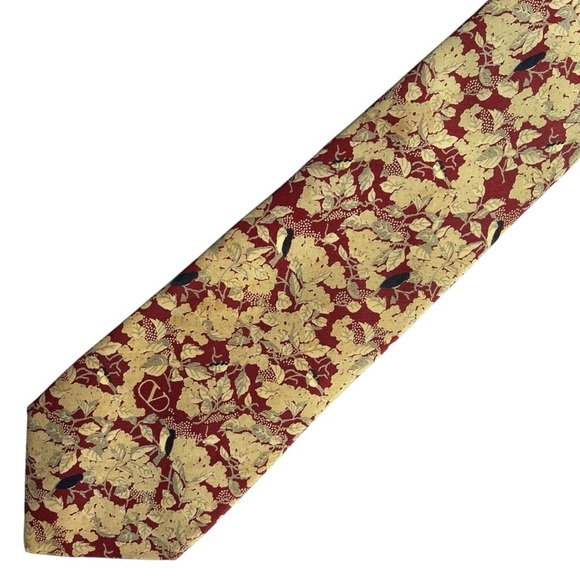 VALENTINO 90s Vintage Allover Floral Leaf Print Silk Tie Made In Italy - Picture 7 of 11